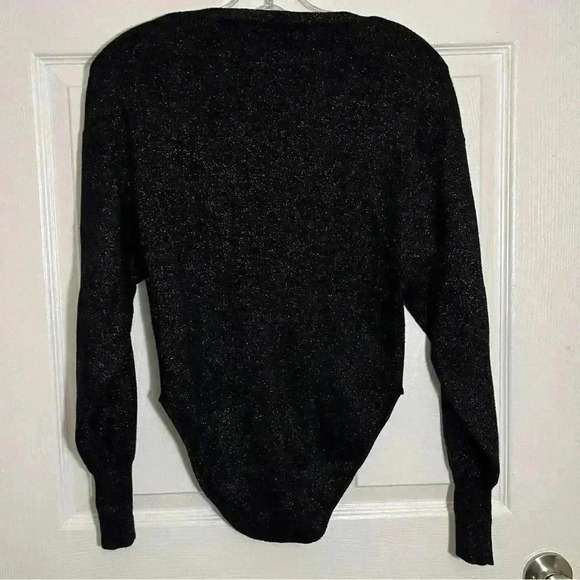 ZARA KNIT Black Gold Glitter V-neck Long sleeve Body Suite | size small - Picture 6 of 8